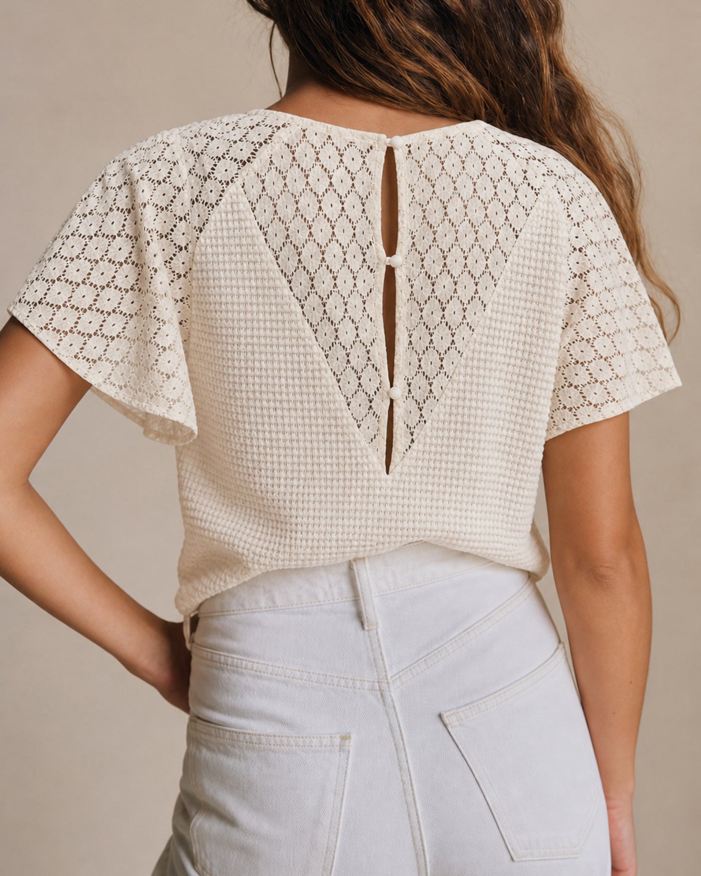 Apricot V-Neck Cut-Out Knit Top