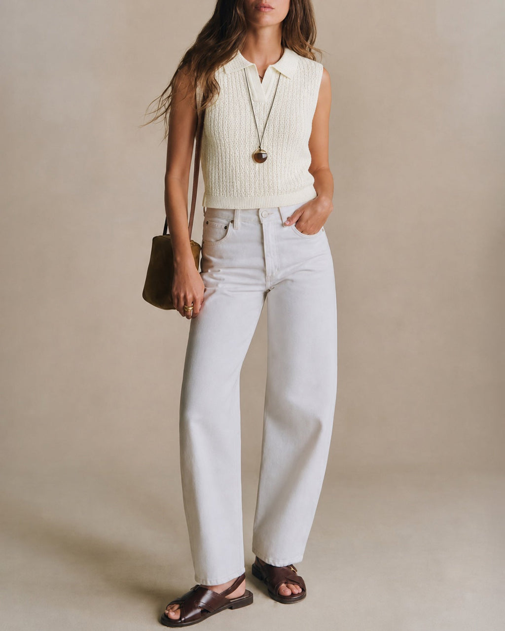 Textured Apricot Tank with Collar Cut-Out