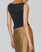 Black Knit Tank Top with Boat Neck Design