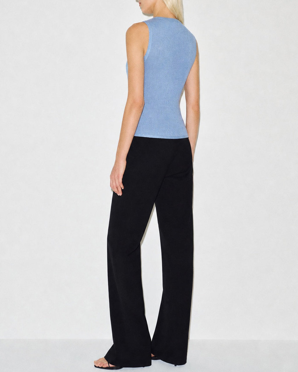 Textured Knit Tank Top in Blue with V-Neck