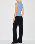 Textured Knit Tank Top in Blue with V-Neck