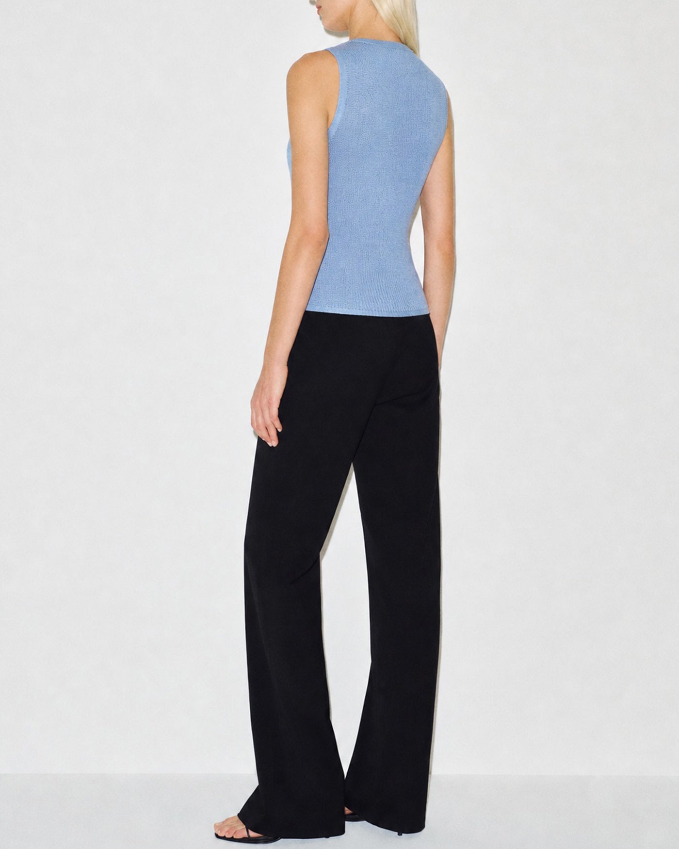 Textured Knit Tank Top in Blue with V-Neck