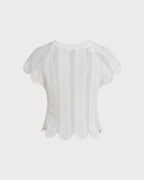 Textured White Round Neck T-Shirt