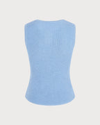 Textured Knit Tank Top in Blue with V-Neck