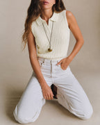 Textured Apricot Tank with Collar Cut-Out
