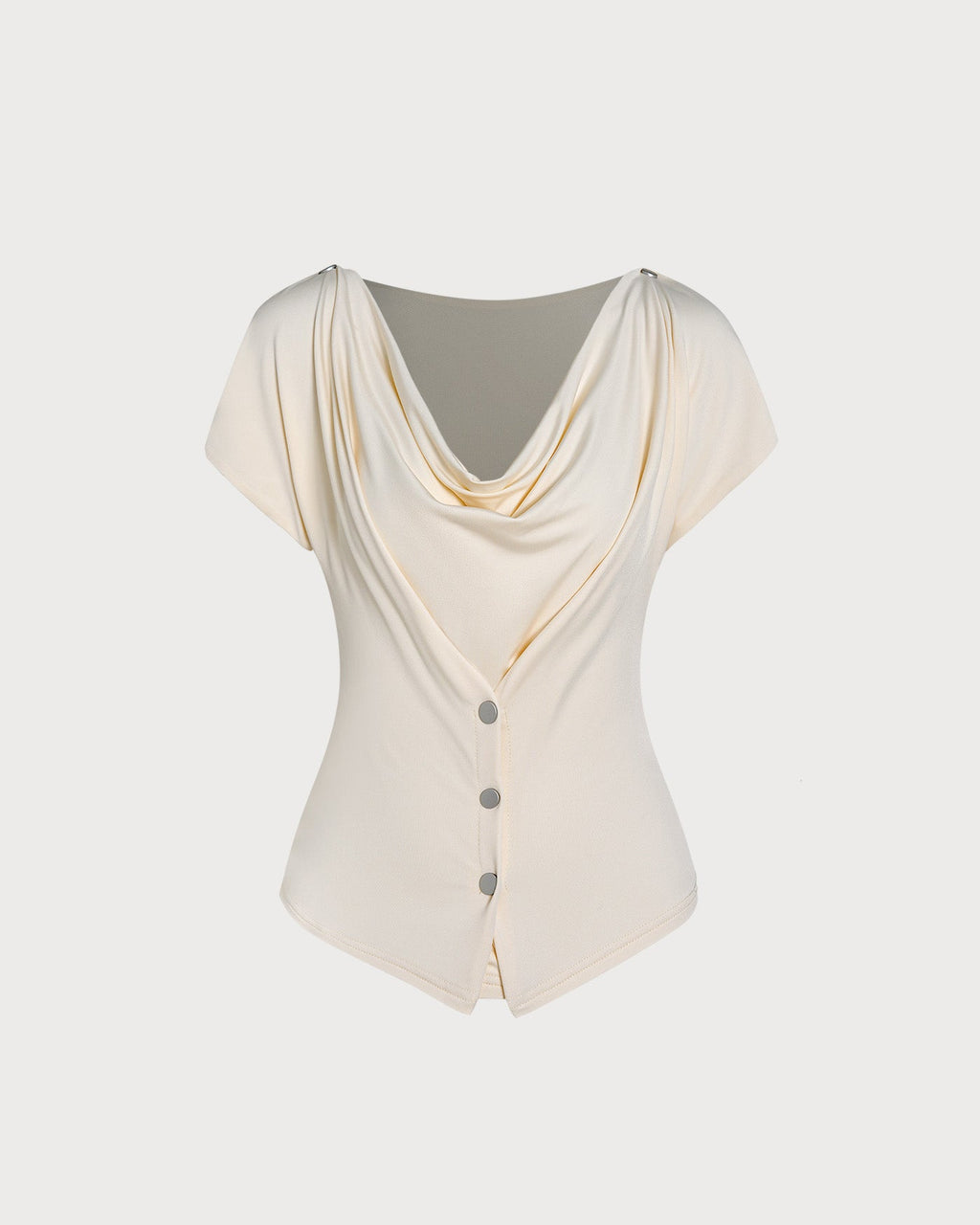 Apricot Cowl Neck Knit Tee with Button Detail