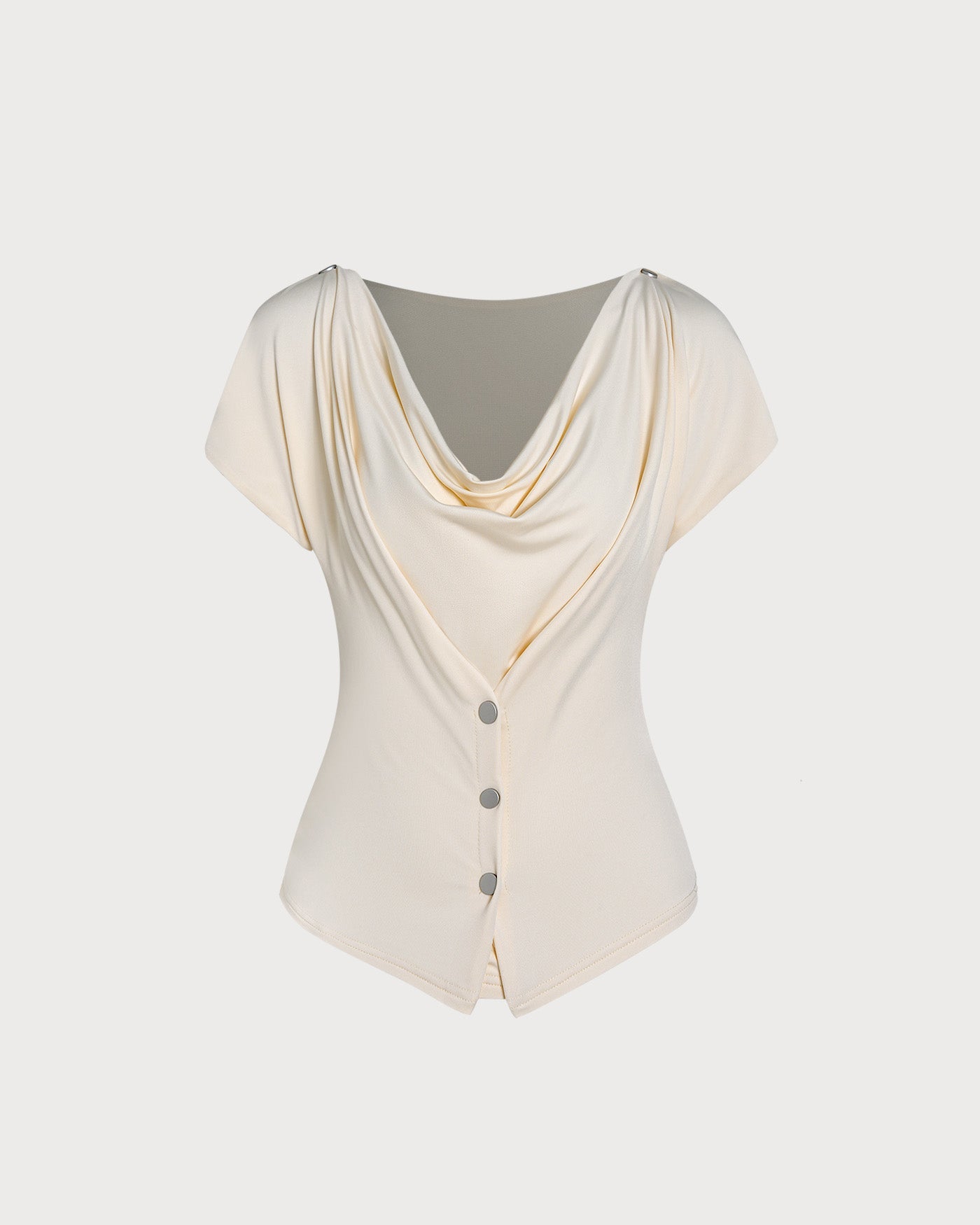 Apricot Cowl Neck Knit Tee with Button Detail