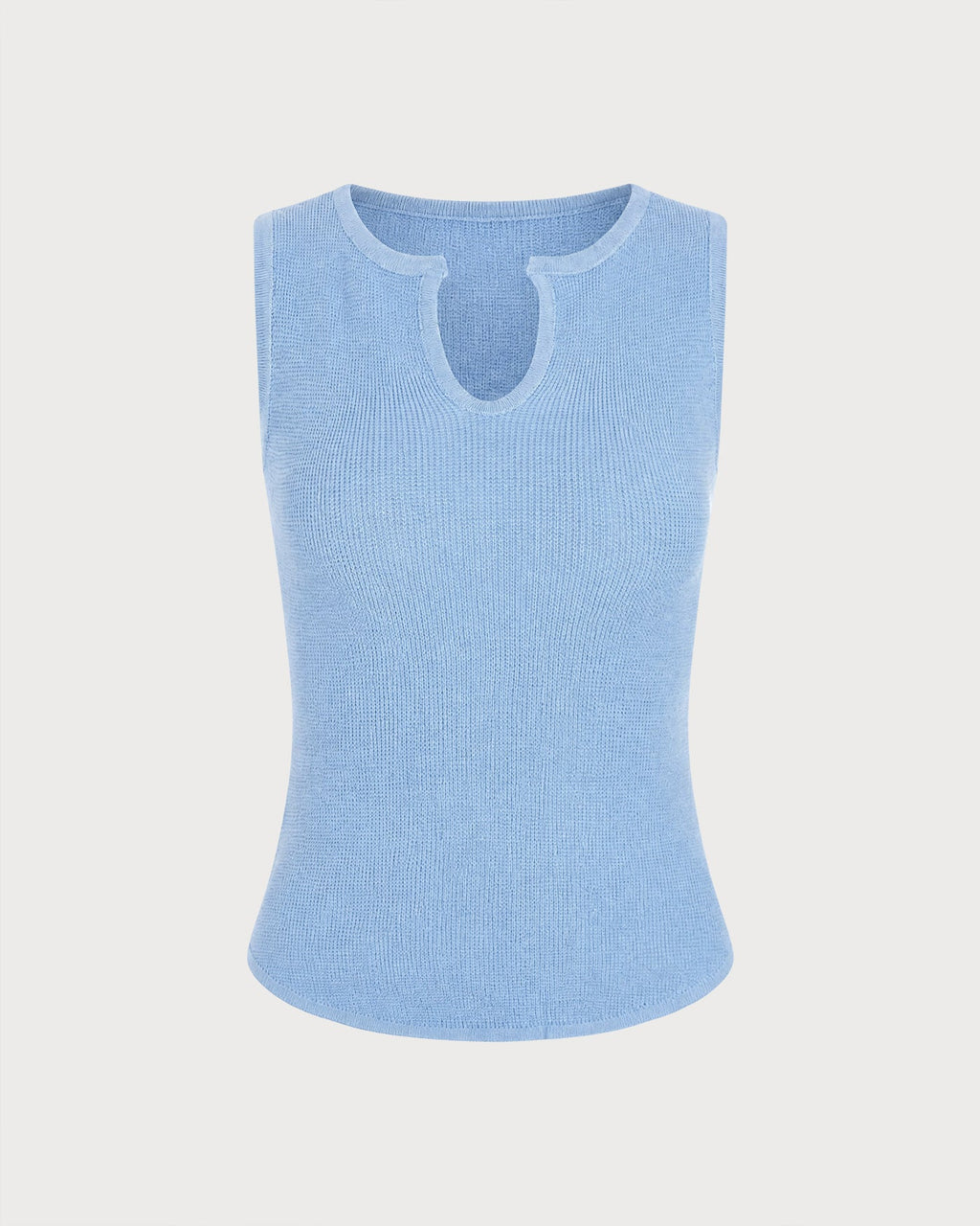 Textured Knit Tank Top in Blue with V-Neck