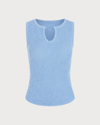 Textured Knit Tank Top in Blue with V-Neck