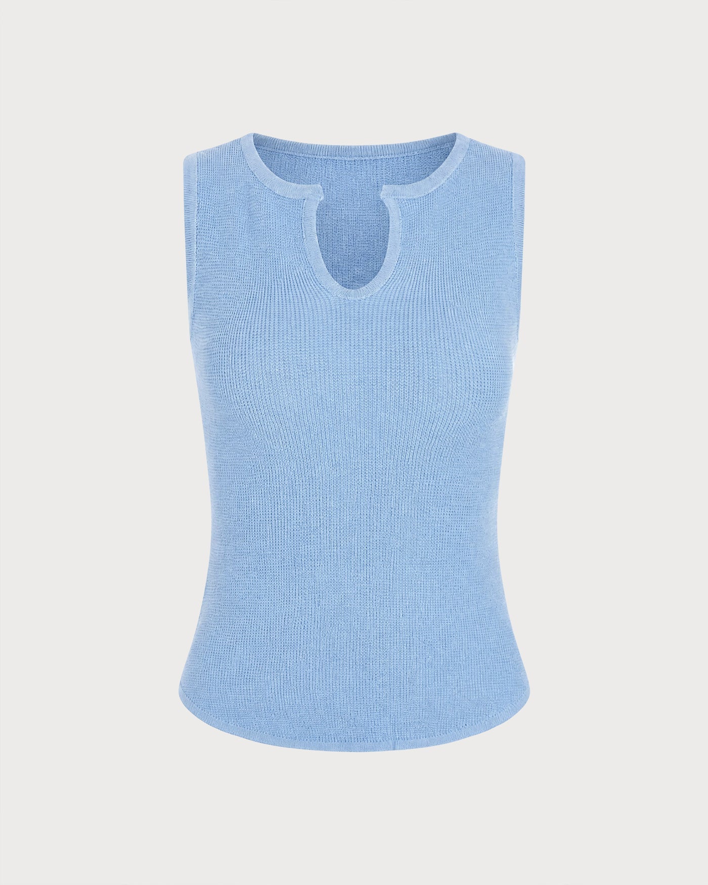 Textured Knit Tank Top in Blue with V-Neck
