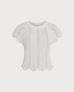 Textured White Round Neck T-Shirt