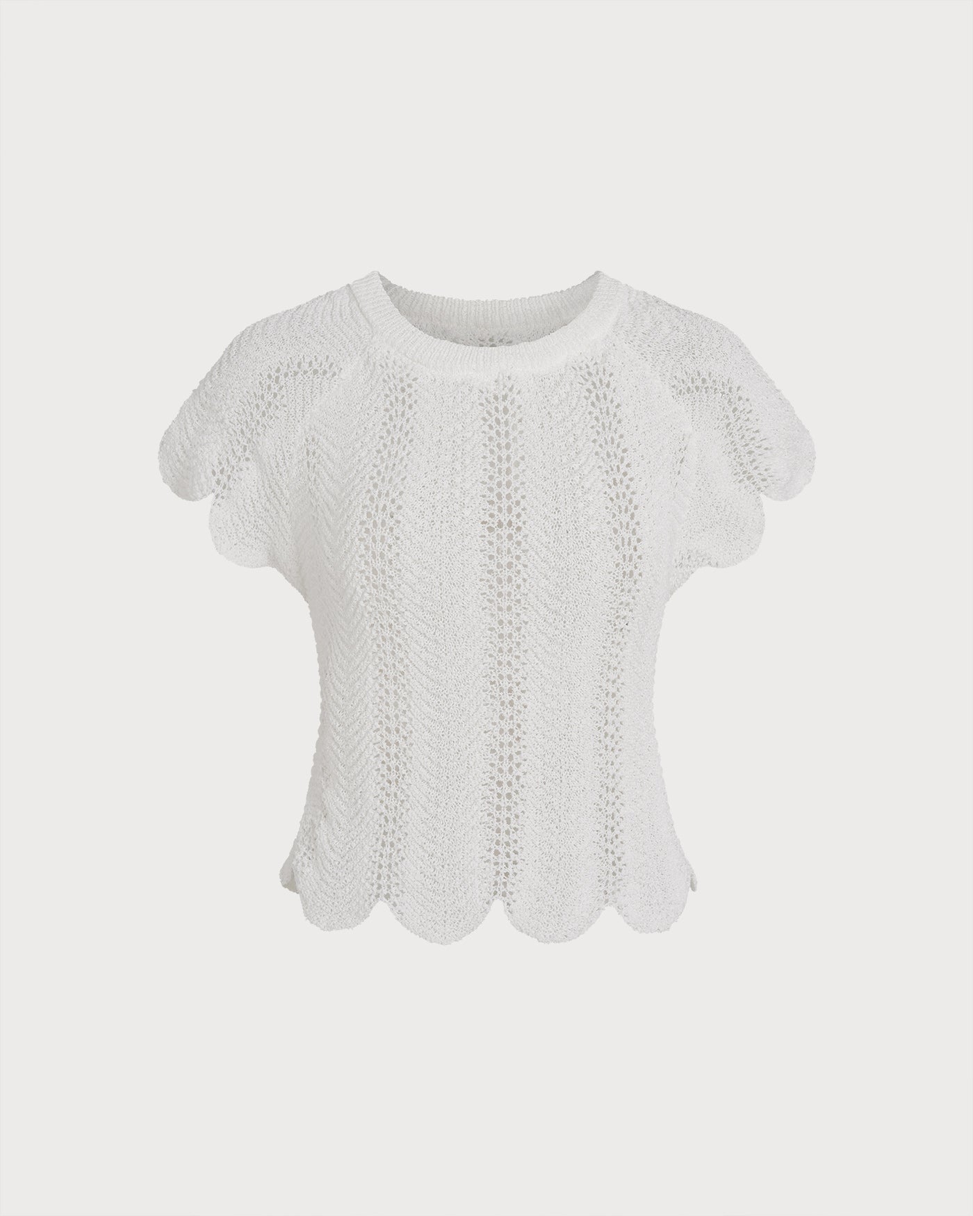 Textured White Round Neck T-Shirt