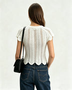 Textured White Round Neck T-Shirt