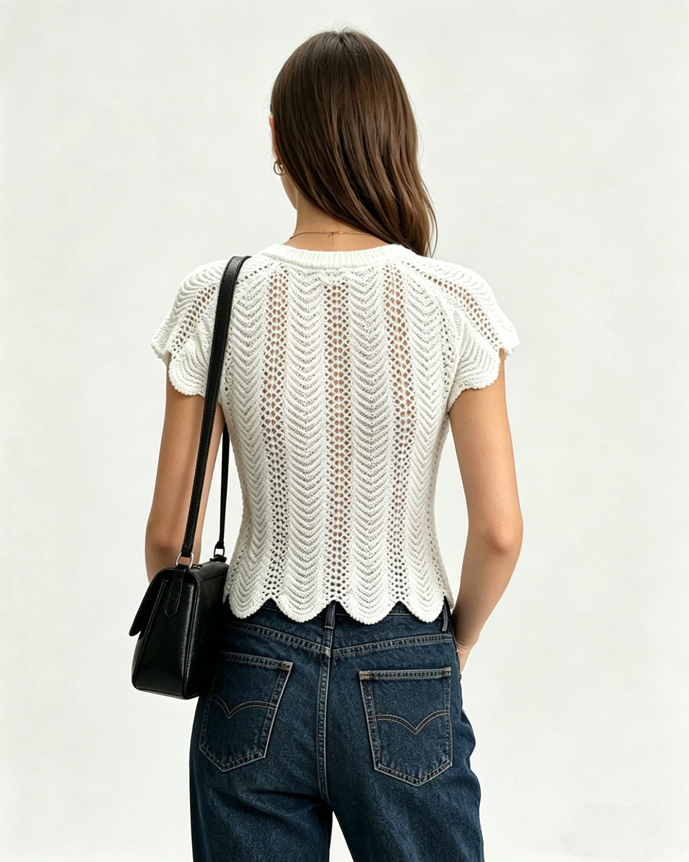Textured White Round Neck T-Shirt