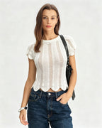 Textured White Round Neck T-Shirt