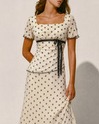 Apricot Polka Dot Two-Piece Set with Square Neck