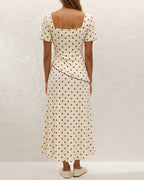 Apricot Polka Dot Two-Piece Set with Square Neck