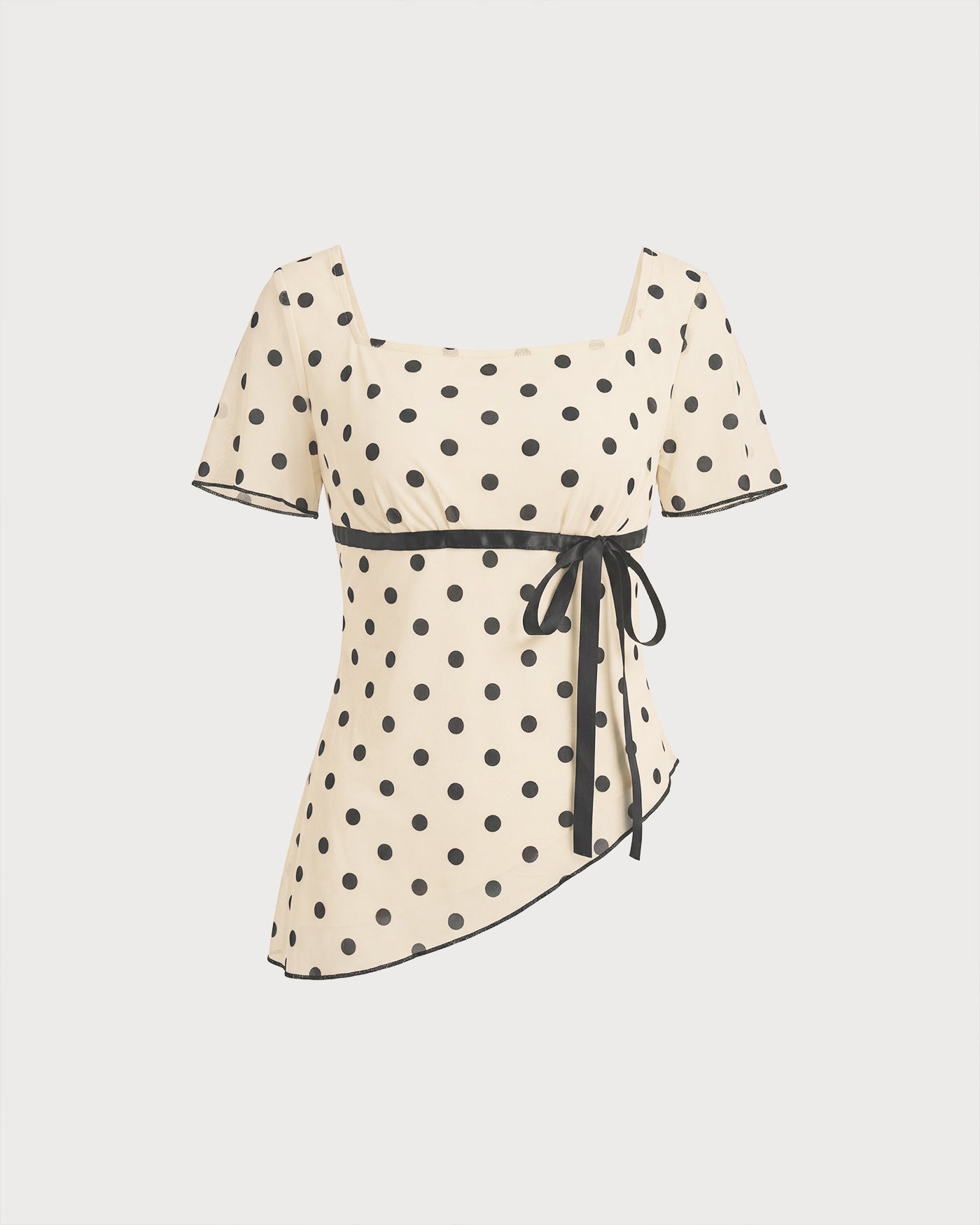 Apricot Polka Dot Two-Piece Set with Square Neck