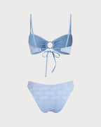 Blue Jacquard Cut-Out Bikini Set