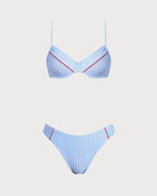 Blue Striped Underwire Bikini Set