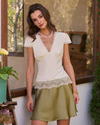 Apricot V-Neck Lace Detail T-Shirt