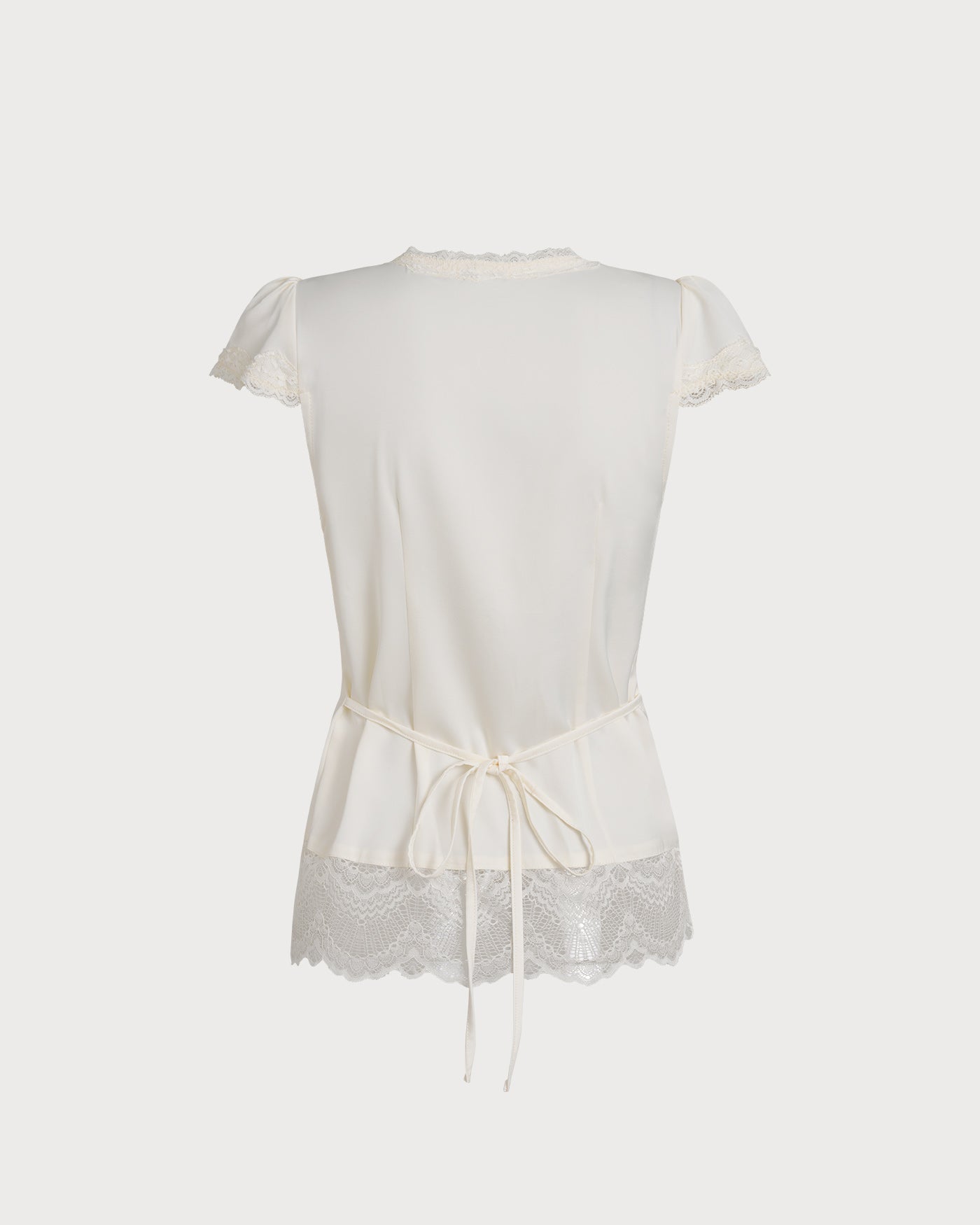 Apricot V-Neck Lace Detail T-Shirt