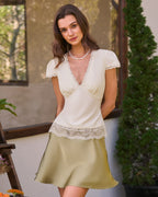 Apricot V-Neck Lace Detail T-Shirt
