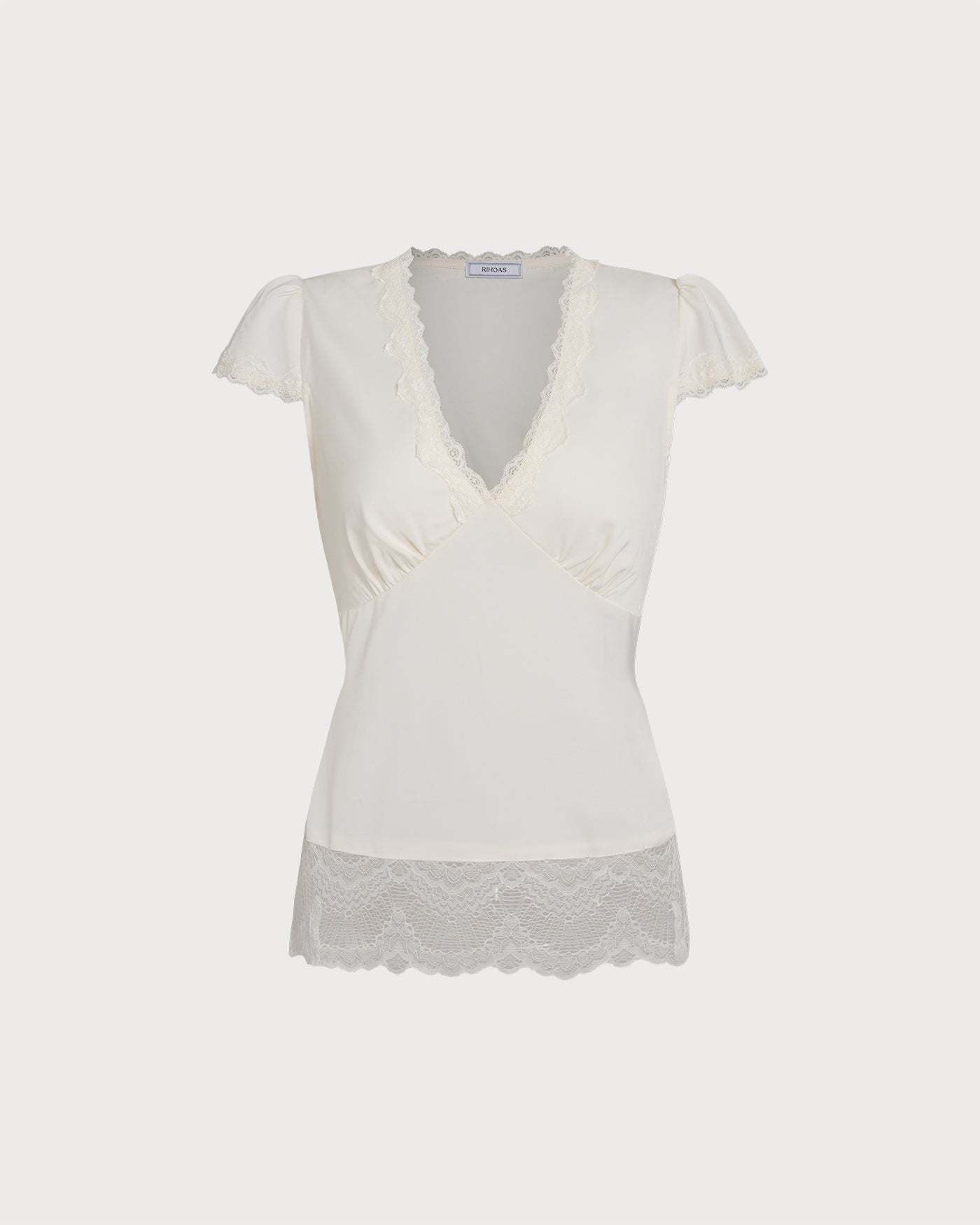 Apricot V-Neck Lace Detail T-Shirt