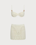 Textured White Underwire Three-Piece Lingerie Set