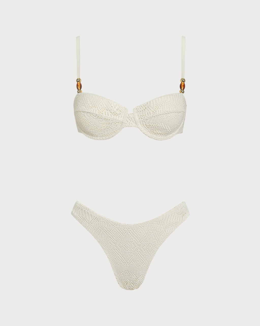 Textured White Underwire Three-Piece Lingerie Set