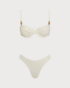 Textured White Underwire Three-Piece Lingerie Set