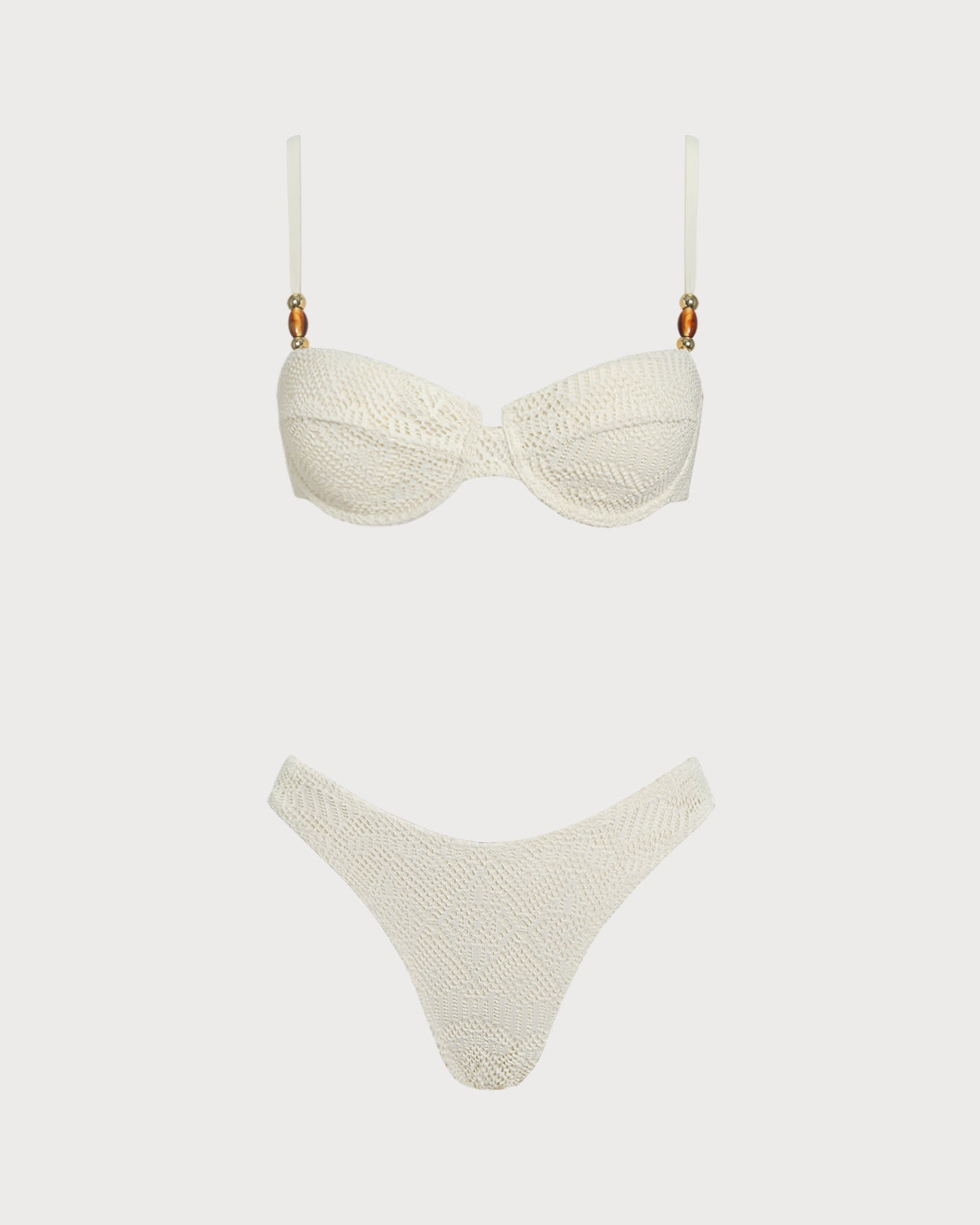 Textured White Underwire Three-Piece Lingerie Set