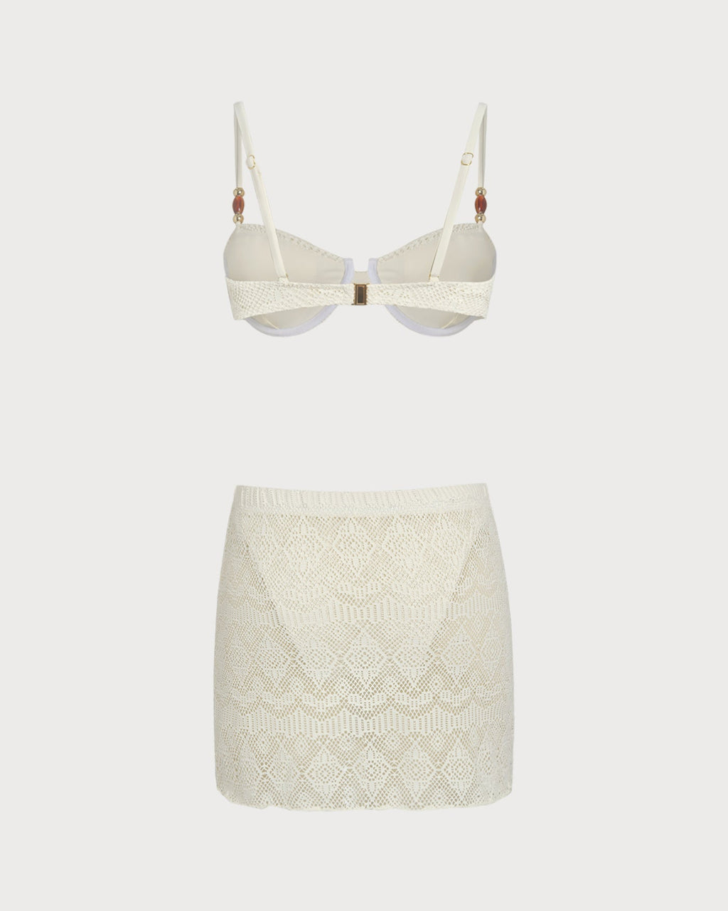 Textured White Underwire Three-Piece Lingerie Set