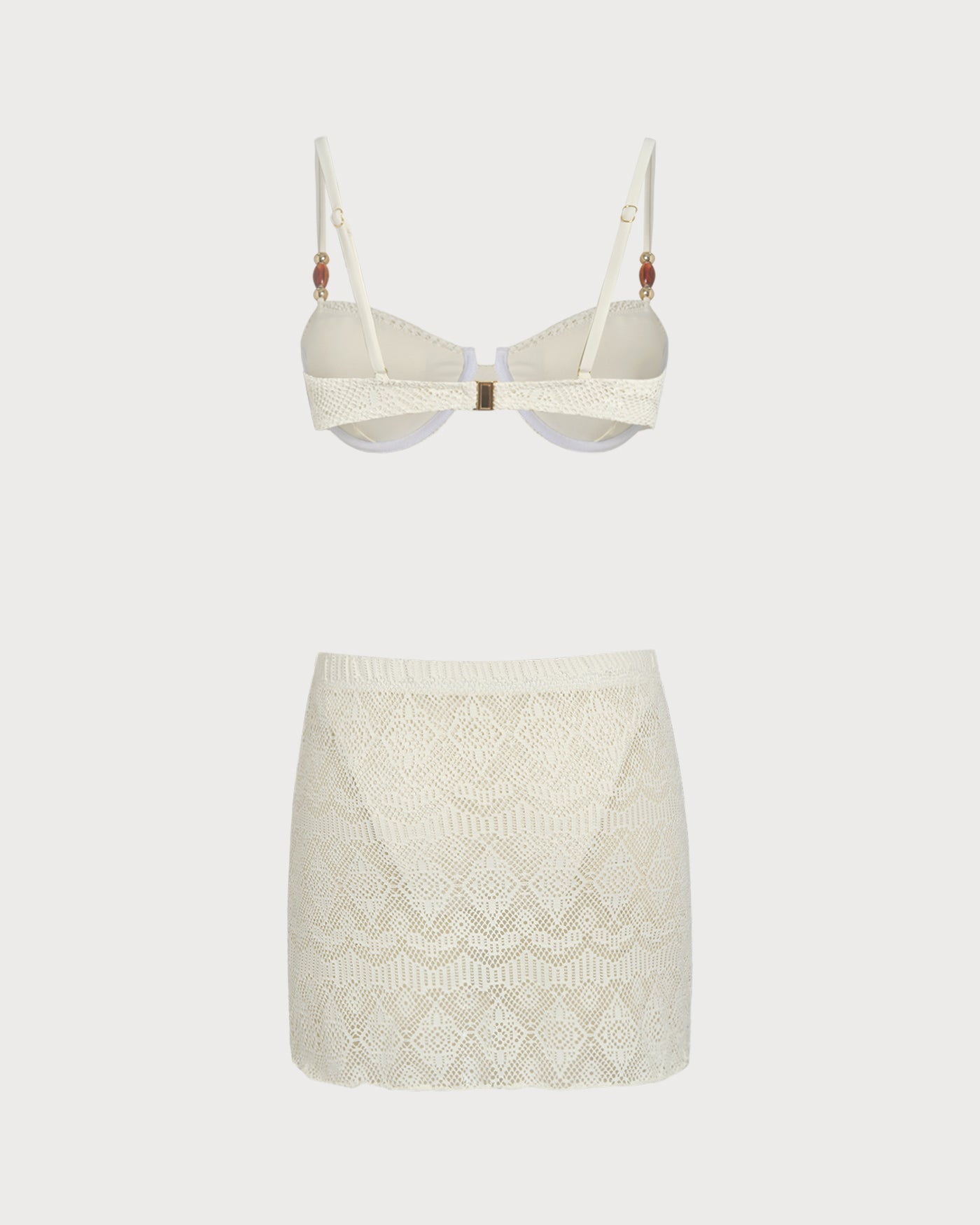 Textured White Underwire Three-Piece Lingerie Set
