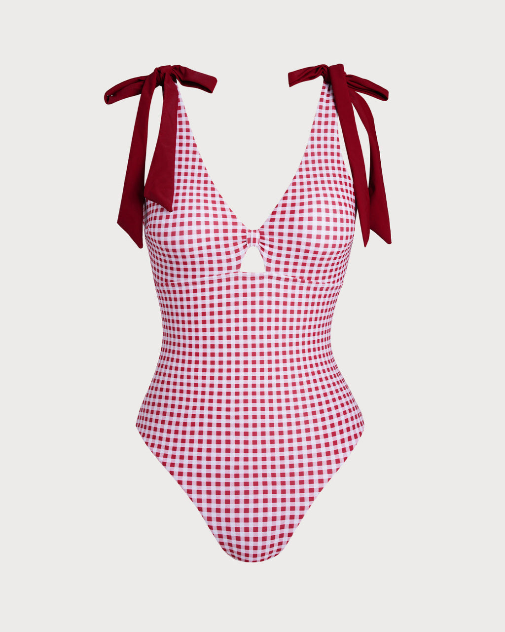 Wine Red Plaid Monokini Swimwear