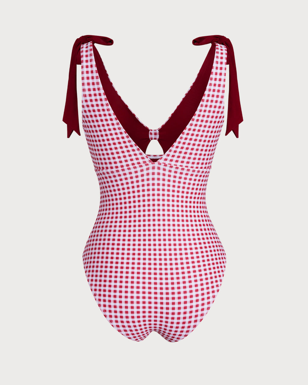 Wine Red Plaid Monokini Swimwear