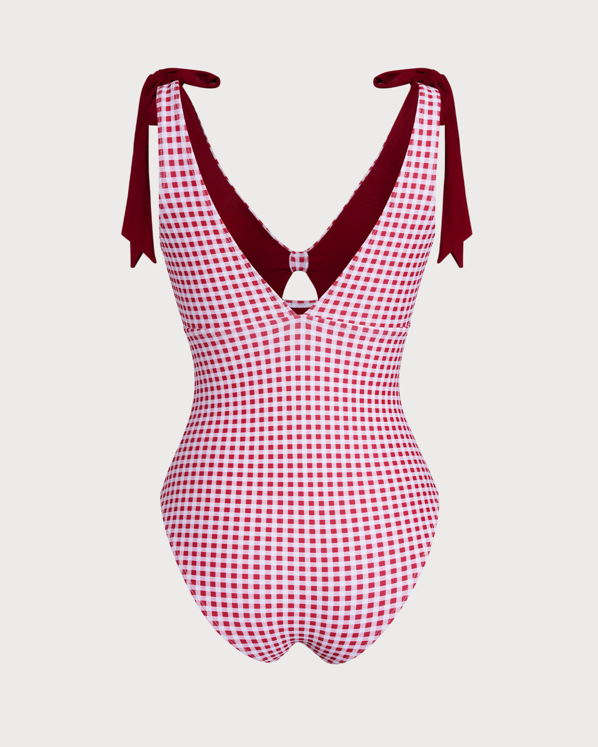 Wine Red Plaid Monokini Swimwear