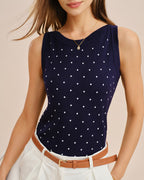 Polka Dot Tank Top with Blue Boat Neck