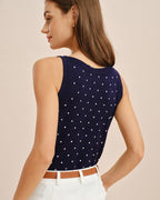 Polka Dot Tank Top with Blue Boat Neck