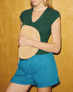 Textured Knit Tank Top in Green with V-Neck