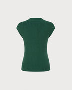 Textured Knit Tank Top in Green with V-Neck