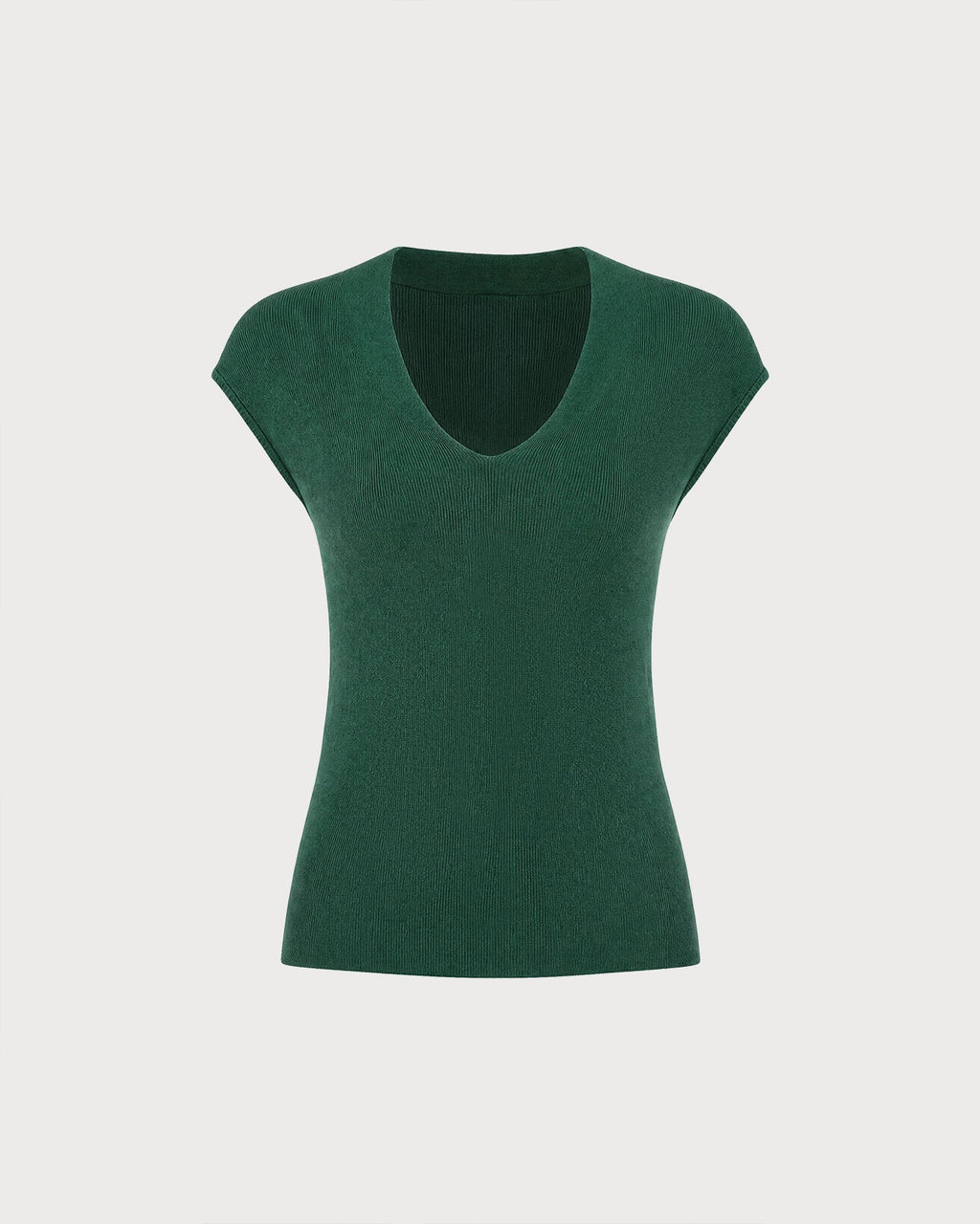 Textured Knit Tank Top in Green with V-Neck