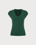 Textured Knit Tank Top in Green with V-Neck
