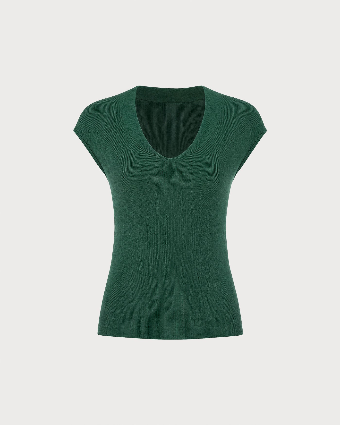 Textured Knit Tank Top in Green with V-Neck