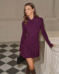 Pleated A-Line Sweater Dress in Purple