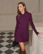 Pleated A-Line Sweater Dress in Purple