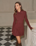 Coffee-Colored A-Line Pleated Sweater Dress
