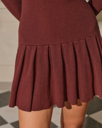 Coffee-Colored A-Line Pleated Sweater Dress