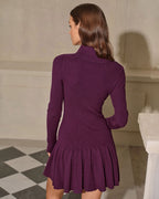 Pleated A-Line Sweater Dress in Purple