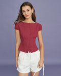 Crimson Plaid Boat Neck Top